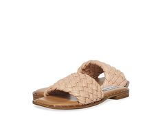 Steve Madden Santina Sandal - Women's Shoes : Natural : Walk in looking and feeling your best, wearing the Steve Madden Santina Sandal. Can easily be paired with jeans and dresses. Lightweight with durable construction. Slip on woven sandal. Smooth leather with a chic braided strap. Straps for support and a square toe design. Cushioned footbed with slightly lifted heel. Leather upper and lining. Synthetic insole and outsole. Imported. Weight of footwear is based on a single item, not a pair. Leather Sandals With Braided Trim For Beach, Casual Braided Sandals For Spring, Leather Sandals With Braided Trim, Trendy Woven Leather Sandals For Spring, Trendy Braided Sandals For The Beach, Casual Intrecciato Weave Sandals For Spring, Trendy Braided Sandals For Vacation, Casual Braided Open Toe Sandals, Trendy Woven Open Toe Sandals