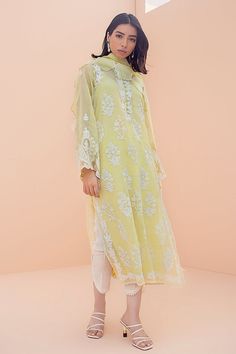 Leia (B) – Sania Maskatiya International Yellow Anarkali Kurta With Floral Embroidery, Elegant Yellow Chanderi Kurta, Designer Yellow Kurta For Spring, Yellow Chanderi Kurta With Floral Embroidery, Yellow Chanderi Kurta For Spring, Yellow Long-sleeved Kurta With Sheer Dupatta, Yellow Long Sleeve Kurta With Sheer Dupatta, Spring Yellow Chanderi Kurta, Yellow Salwar Kameez With Floral Embroidery