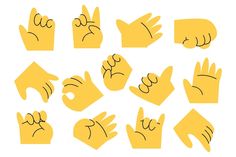 hand gestures drawn in yellow on a white background