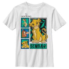 Hakuna Matata "ain't no passing craze," and neither is this officially licensed Disney The Lion King Three Best Friends Panel Tee! This cute Boys' design features Simba with his best friends, Timon and Pumbaa, boxed-up in tribal panels. Have no worries for the rest of your days, and rock your Lion King pride with this graphic tee! Size: large. Color: white. Gender: male. Age Group: kids. Pattern: Fictitious Character. Material: Cotton. Character Print T-shirt For Disney Fan Events, Disney T-shirt With Sublimation Print For Fan Events, Disney T-shirt With Front Print For Fan Events, Disney T-shirt With Front Print, Disney Themed Short Sleeve T-shirt, Short Sleeve T-shirt With Character Print, Disney Fan Event Crew Neck T-shirt With Character Print, Disney Crew Neck T-shirt With Sublimation Print, Disney Fan Apparel Short Sleeve T-shirt