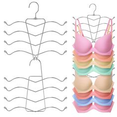 three bras are shown next to each other on a hanger, and one is colored