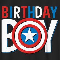 a black birthday shirt with the words happy birthday boy written in red, white and blue