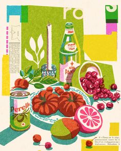 an advertisement for perle's fruit and veggies is shown in this illustration