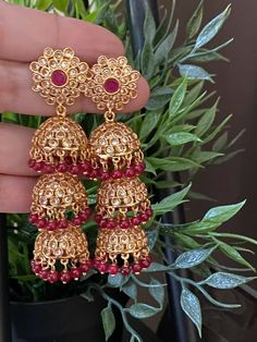 Lightweight Highest quality and craftsmanship, Ready to ship from Edison NJ USA Please contact us any questions Temple Jewelry Tilla Jhumkas, Temple Jewelry Jhumkas For Eid, Traditional Dangle Jhumkas For Diwali, Traditional Jhumkas For Diwali, Tilla Dangle Jhumkas For Festivals, Temple Jewelry Style Round Jhumkas With Latkans, Round Temple Jewelry Jhumkas With Latkans, Temple Jewelry Style Jhumkas For Eid With Cutdana, Cutdana Dangle Jhumkas For Festivals