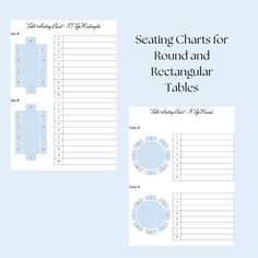 the seating chart for round and rectangle tables is shown in two separate sections, each with