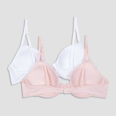 Give your little ones unbeatable comfort with the Hanes Girls' 2pk Underwire Bra in Pink/White. These awesome bras provide underwired support, along with molded cups that fit snugly and invisibly under any outfit. Both practical and comfy, they’ll feel so secure and worry-free when wearing these. Plus, the machine-washable design makes care a breeze. Get little ones ready to experience exceptional comfort and total confidence with these Hanes girls' underwire bras. White Push-up Nursing Bra With Adjustable Straps, Padded Underwire White Nursing Bra, White Padded Underwire Nursing Bra, White Full Coverage Nursing Bra With Soft Touch, White Underwire Sports Bra, White Push-up Nursing Bra, Pastel Bra, Underwire Bras, Pink Bra