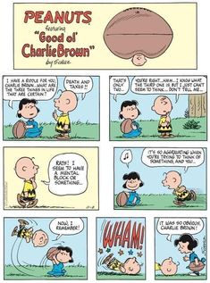 a comic strip with peanuts saying, peanuts good of charlie brown and other things in the background