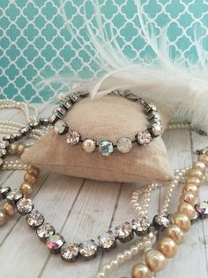 MONROE. 8mm Genuine Swarovski Designer inspired Bracelet. Diamonds, Opals, Peals. Antique White Sherwin Williams, Sabika Inspired Jewelry, White Sherwin Williams, Arm Wear, Swarovski Crystal Jewelry, Diamonds And Pearls, Wedding Jewelry Bracelets, Wedding Bracelets, Bridal Bracelet