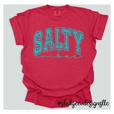 SALTY VIBES | SALTY TSHIRT | CUSTOM UNISEX TSHIRT Get your salt fix with our SALTY VIBES t-shirt! Perfect for beach days, this custom unisex t-shirt will have you feeling cool and carefree. Don't be afraid to show off your salty side! Shade variations are inherent in the pigment dye process. Pigment dye colors: These colors provide a vintage look that will remain for the life of the garment. Pigments are insoluble color particles attached to the surface of cloth using a binding agent. Reactive dye colors: Provide a traditional dyed appearance, with the same great softness. These are SOFT prints! No screen print and no vinyl! Made to Last! All our items are made to order. We print on the highest quality fabrics ranging from softstyle, Independent, Tulex, Royce Brand,Next Level, Comfort Colo Trendy Red T-shirt For Sports, Casual Pink Shirt With Letter Print, Trendy Soft-washed Pink Tops, Casual Pink Soft-washed Shirt, Pink Sports Shirt With Graphic Print, Casual Soft-washed Pink Shirt, Sporty Short Sleeve Pink Shirt, Sporty Soft-washed Pink Tops, Casual Pink Sports Shirt