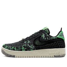 Nike Air Force 1 Crater Flyknit Next Nature 'Black Volt' DM0590-002 (AF1/SNKR/Skate/Casual/Low Top/Recyclable Materials) Green Sneakers For Fall Streetwear, Green Fall Sneakers For Streetwear, Urban Black Winter Sneakers, Green Fall Streetwear Sneakers, Black Textured Lace-up Sneakers, Black Winter Sneakers For Streetwear, Black Winter Streetwear Sneakers, Nike Breathable Sneakers For Winter, Green Winter Sports Sneakers