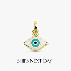 Enamel Evil Eye Charm - SARAH ELISE Solid Gold Charms, Evil Eye Protection, Handmade Fine Jewelry, Necklace Charm, Evil Eye Charm, Evil Eye Necklace, Enamel Charms, Gold Enamel, Eye Necklace