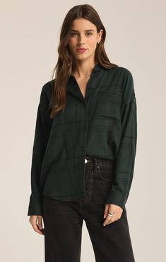 Embrace casual comfort with our plaid button-front top, perfect for layering open over a tee or wearing buttoned up. Made from buttery soft rayon flannel shirting, this relaxed piece feels like a well-loved favorite from the first wear. Z SUPPLY Women's River Plaid Button Up, Putty, Extra Small Shirt Pocket, Button Front Top, Cyprus, Favorite Shirts, Button Up Shirts, Layering, Button Up, Dress Outfits, Rompers