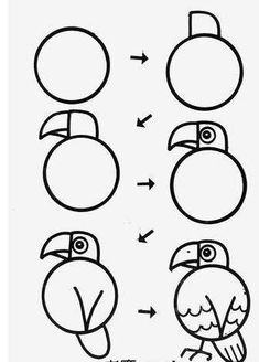 the instructions for how to draw a cartoon bird with different shapes and sizes on it