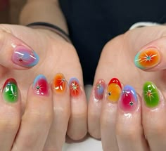 Ora Nails Design, Silly Nail Art, Colorful Short Nails, Kidcore Nails, Silly Nails, Quirky Nails, Nail Polish Art, Really Cute Nails, Nail Tattoo