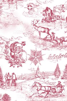 Santa Toile de Jouy Seamless Pattern and Digital Paper Set  This unique take on the classic toile de Jouy style features detailed Christmas-themed illustrations. This print is perfect for Christmas cards, wrapping paper, Christmas party invitations and more.  Scenes include Santas, sleighs, snow, Christmas trees, winter animals, presents, angels, reindeer, families celebrating and more. Christmas Artist, Christmas Woodland, Vintage Christmas Wrapping Paper, Toile Pattern, Unique Christmas Ornaments, Toile Fabric, Winter Animals, Christmas Party Invitations, Cotton Pillow Cases