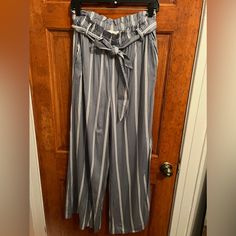 Size 8, Never Worn, Wide Leg At The Bottom Chic H&m Wide-leg Pants, H&m Wide Leg Pants For Spring Workwear, H&m Wide-leg Pants For Spring, H&m Bottoms With Pockets For Day Out, H&m Cotton Bottoms For Day Out, H&m Bottoms With Elastic Waistband For Spring, H&m High Rise Workwear Bottoms, H&m Blue Straight Leg Bottoms, H&m Wide Leg Pants For Spring