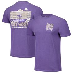 a purple t - shirt with the words fort worth on it and an image of a building