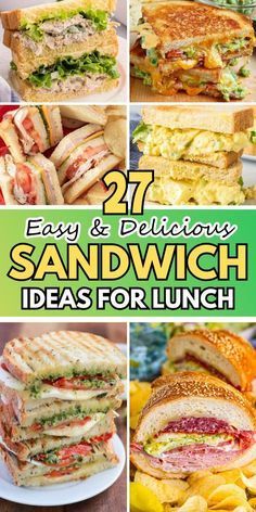 many different sandwiches are shown with the words, easy and delicious sandwich ideas for lunch