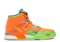 NERF X Pump Omni Zone 2 'Light Jammer' - Reebok - GY8068 | Flight Club Reebok Kamikaze, Reflective Shoes, Reebok Pump, Orange Sneakers, Zone 2, Kamikaze, Basketball Sneakers, Hummel Sneaker, Paint Splatter