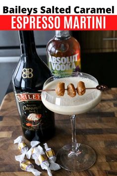 an espresso martini is garnished with marshmallows and salt