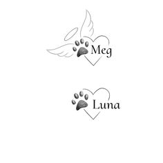 two logos with the words meg and luna written in black ink on white paper