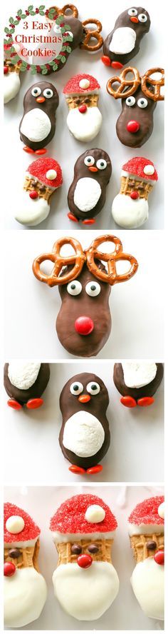 reindeer cookies are decorated with white and chocolate frosting