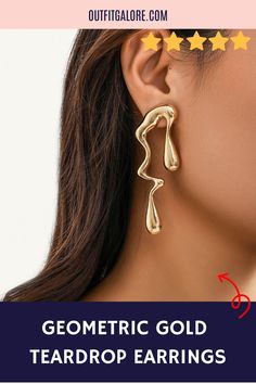 Geometric Gold Teardrop Earrings Vintage Drop Earrings For Pierced Ears, Retro Clip-on Earrings For Party, Retro Metal Drop Earrings Jewelry, Retro Metal Drop Clip-on Earrings, Retro Metal Drop Earrings, Retro Pierced Drop Earrings, Retro Dangle Earrings For Pierced Ears, Retro Gold Drop Earrings, Retro Gold Dangle Earrings