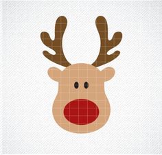 a reindeer's head with red nose and antlers is shown in the shape of a square