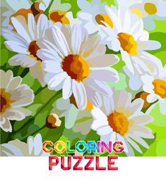 a bunch of daisies with the words coloring puzzle on it's bottom corner