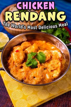 Chicken rendang with a text title overlay. Rendang Recipe, Chicken Rendang, Healthy Italian Recipes, Healthy Mexican Recipes, Amazing Chicken, Healthy Burger