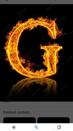 the letter c in fire on a black background