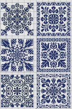 cross stitch pattern in blue and white with snowflakes on the squares, which have been