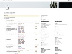 the maintenance list is displayed in front of a laptop computer and plant on top of it