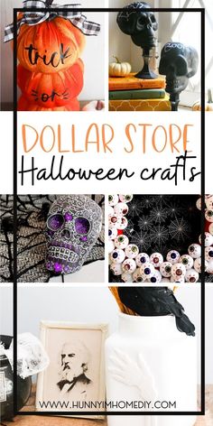 dollar store halloween crafts with pumpkins and skulls