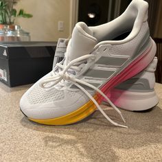 Adidas Men’s Ultra Run 5 Running Shoe Brand New In Box, Tags On Never Worn White With Pink/Orange Fade Sole Adidas Shoes Men, Adidas Shoes Mens, White Adidas, Running Shoe, Pink Orange, Adidas Shoes, Adidas Men, Pink And Orange, Pink White