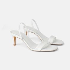 Genuine Zara New With Tag, Euro Size 39 Material: Leather Upper Color(S): White Heel Height About 3 Inches Love Elastic Heel Straps.. So Elegant And Simple White Leather Sandals, Simple Leather, Zara New, Boho Leather, White Heels, Slingback Sandals, Zara White, Leather High Heels, Comfortable Heels