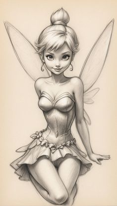 a pencil drawing of a fairy sitting on the ground