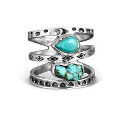 Statement two Turquoise stone ringThe perfect boho chic ringMade of sterling silver*Our jewelry features natural, genuine gemstones, ensuring each piece is unique and one-of-a-kind. Please note that, as no two gemstones are identical, the jewelry you receive may vary from the photos.For wide-band rings, we recommend sizing up for the best fit.Material: Genuine Sterling Silver 92.5Gemstone: TurquoiseRing size: Choose your sizeRing face Length: 20mmCondition: Brand new Bohemian Turquoise Ring With Natural Stones In Silver, Adjustable Silver Turquoise Multi-stone Ring, Adjustable Multi-stone Turquoise Ring In Silver, Bohemian Sterling Silver Turquoise Ring With Eco-friendly Gemstones, Nickel-free Bohemian Turquoise Ring, Moonstone Ring Sterling Silver, Wide Band Rings, Wide Bands, Turquoise Stone