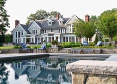 a large house with a pool in front of it