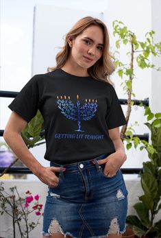 Getting Lit Tonight - The perfect tshirt for a Chanukah party or a Hanukkah gift (however you like to spell it :)  * 100% combed and ring-spun cotton (Heather colors contain polyester) * Fabric weight: 4.2 oz/yd² (142 g/m²) * Pre-shrunk fabric * Side-seamed construction * Shoulder-to-shoulder taping * Blank product sourced from Guatemala, Nicaragua, Mexico, Honduras, or the US Chanukah Menorah, Chanukah Party, Jewish Holiday, Hanukkah Gifts, Menorah, Nicaragua, Honduras, Guatemala, Hanukkah