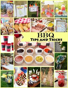 bbq tips and tricks collage with pictures of food, drinks and desserts