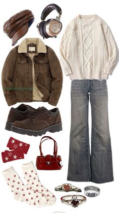 Cottage Outfits Fall, Cute Winter Outfits Canada, Cute Snow Winter Outfits, Snowy Outfits Aesthetic, Warm Jacket Outfit, Cosy Winter Outfits Casual, Fall Outfit Cozy, Winter Outfits Thrift, Winter Cottage Outfit