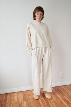 Easy Pant : Natural – Wol Hide Relaxed Cotton Pants With Pull-on Style, Cotton Sweatpants With Straight Hem, Spring Cotton Wide Leg Pants With Straight Hem, Everyday Relaxed Fit Cotton Wide Leg Pants, Everyday Cotton Wide Leg Pants With Relaxed Fit, Relaxed Fit Sweatpants With Straight Hem, Effortless Straight Leg Cotton Pants, Organic Cotton Lounge Pants With Pockets, Organic Cotton Lounge Pants With Elastic Waistband