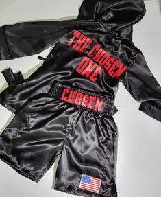 Do you have a little fighter at home? This Personalized Boxing set with shorts, robe and wearable baby gloves is perfect for a 1st birthday photoshoot or even an idea for kids photoshoot. We offer them in any color, size and personalization. Come check our 40% off Cyber Week sale. Kids Set