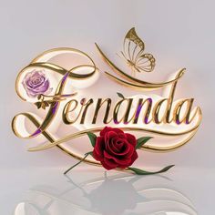 the name fernandaa with a rose and butterfly on it's back side