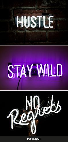 three neon signs that say stay wild and no results