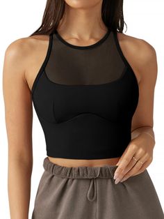 PRICES MAY VARY. [Premium Material] - This longline sports bra is made of professional sports fabrics, 69% Nylon and 31% Spandex, buttery soft, super breathable, sweat-wicking and quick-drying. [Tank Tops with Built in Bra] - The high neck sports bras come with built in bra which is removable. High elasticity widened hem provides support for your chest while showing off your attractive curves. [Special Design] - This mesh wirefree workout sports bra is a fashion-forward and elegant choice that e