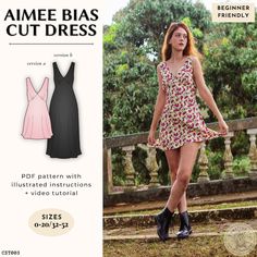 an image of a woman in a dress with the text, amiee blas cut dress