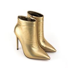 As low as US$58.00 High Heel Faux Leather Boots, Faux Leather High Heel Boots With 4-inch Heel, Faux Leather High Heel Boots With Metal Feet, Evening High Heel Faux Leather Boots, Party Heeled Boots With 4-inch Heel In Faux Leather, Faux Leather High Heel Evening Boots, Elegant Gold Boots With Metal Feet, Gold High Ankle Party Boots, Gold High Ankle Boots For Party