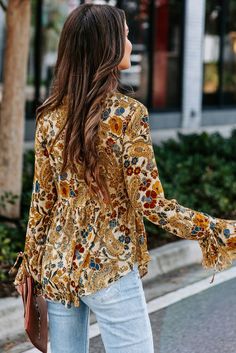 Multicolor Floral Printed Front Tie V Neck Blouse Knot Pattern, Paisley Fashion, Tag Print, Tie Blouse, Boho Print, Daily Style, Boho Blouses, V Neck Blouse, Style Boho